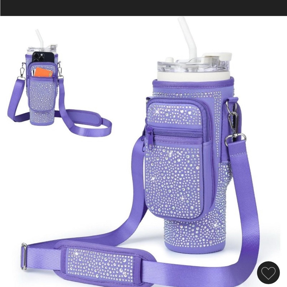 Babyyer Purple Rhinestone Water Bottle Holder with Strap